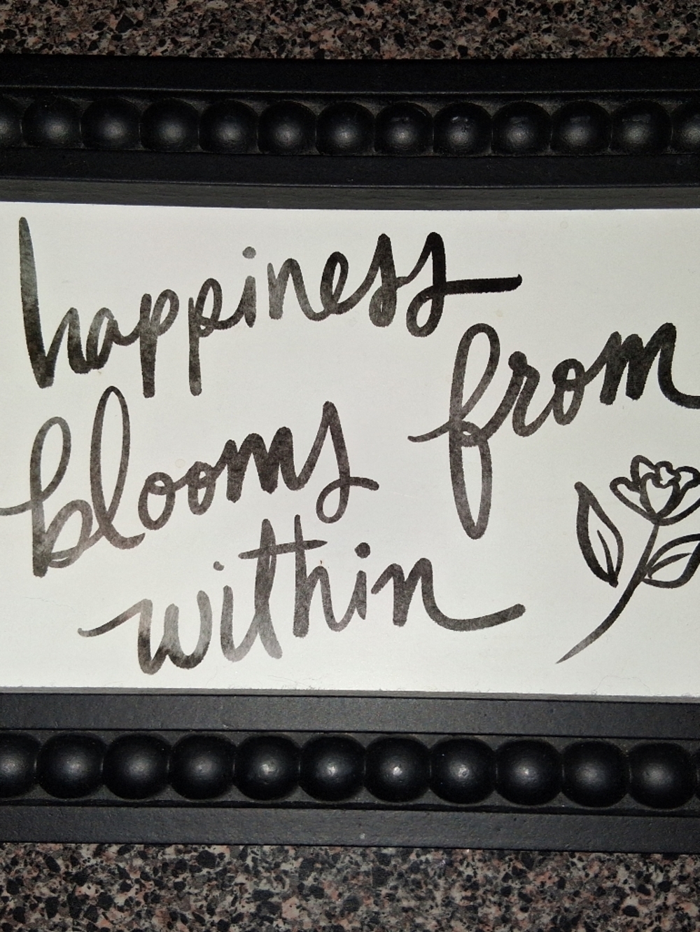Black Beaded Framed Wall Art with Script Quote